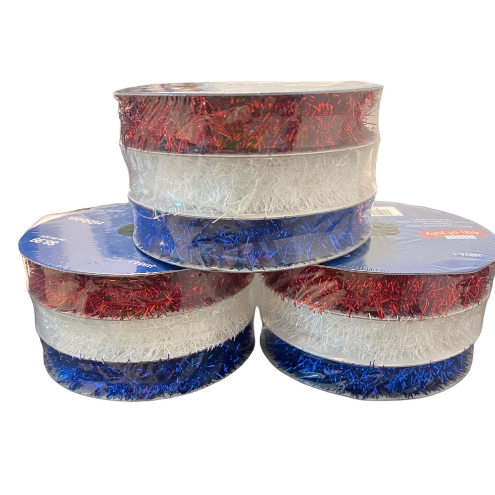 3 Spools Red, White and Blue Ribbon - 6yd each color